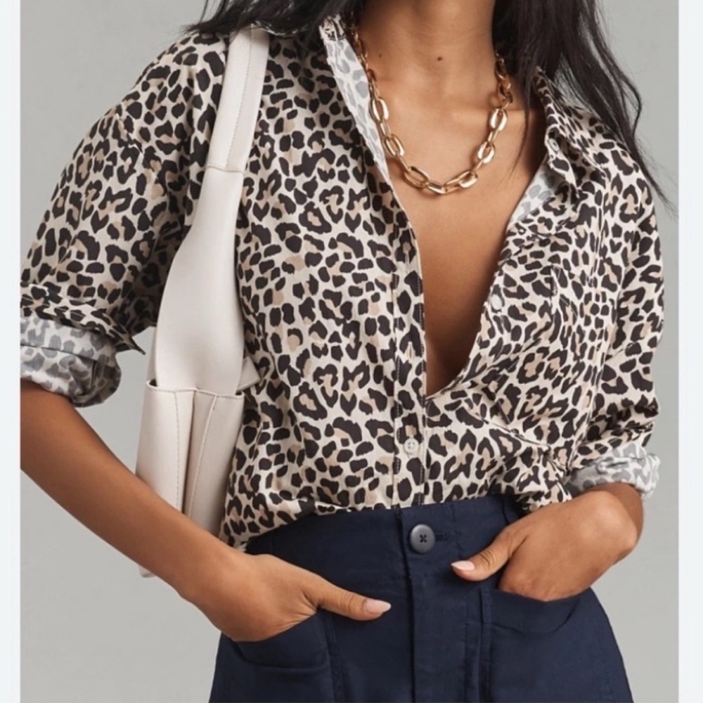 Maeve Leopard Print Button-Up Blouse